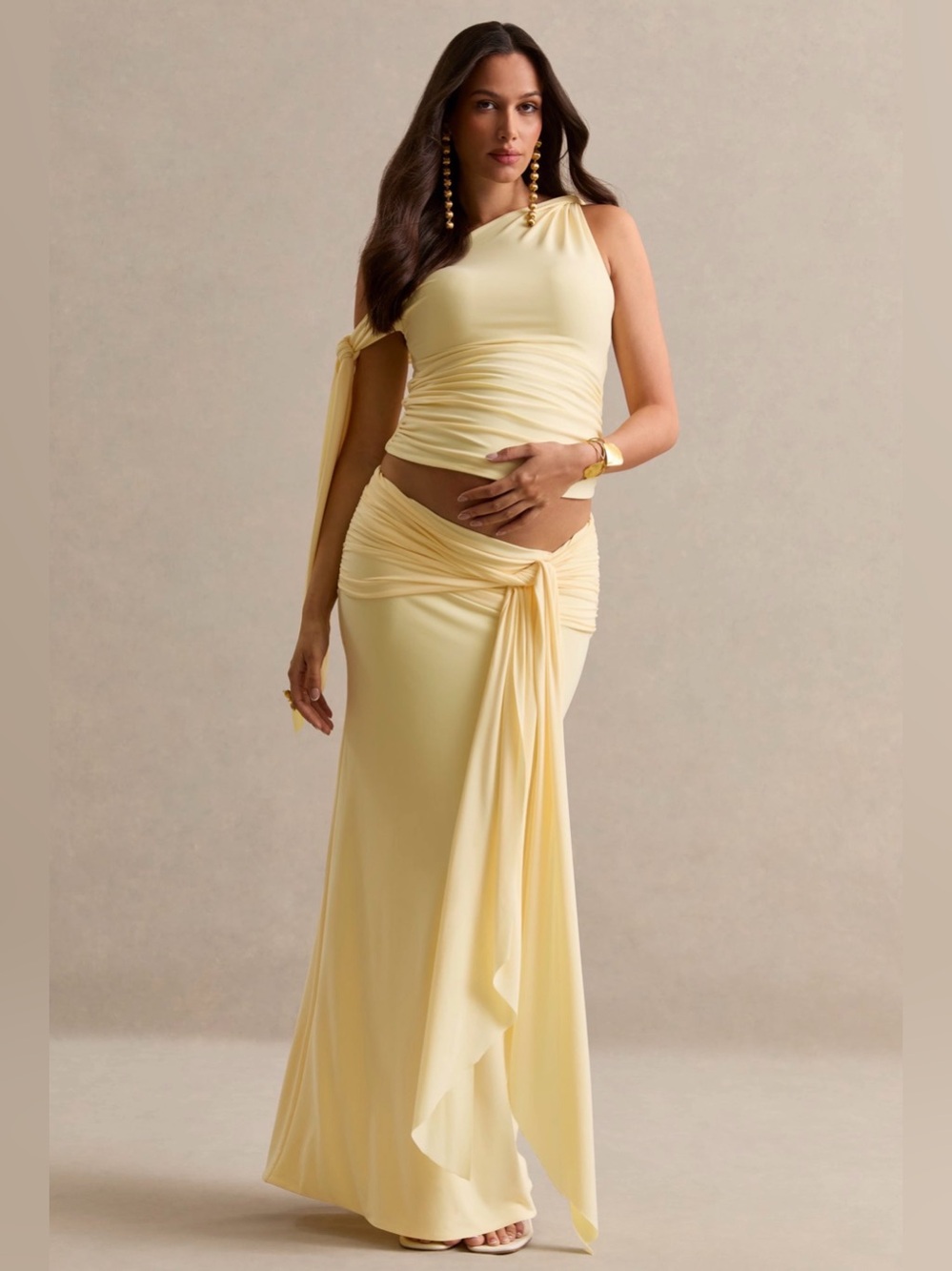 Cataleya Lemon Maternity low rise maxi skirt and top